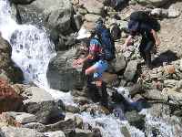 Crossing the stream on foot